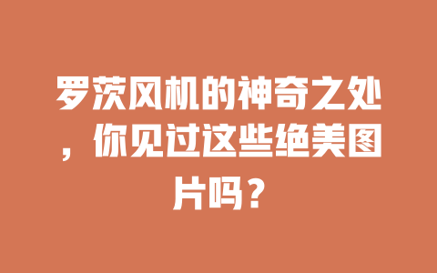 罗茨风机的神奇之处，你见过这些绝美图片吗？ 一