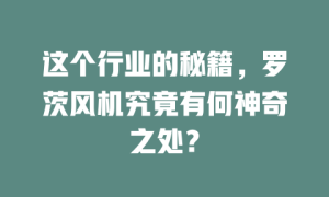 这个行业的秘籍，罗茨风机究竟有何神奇之处？